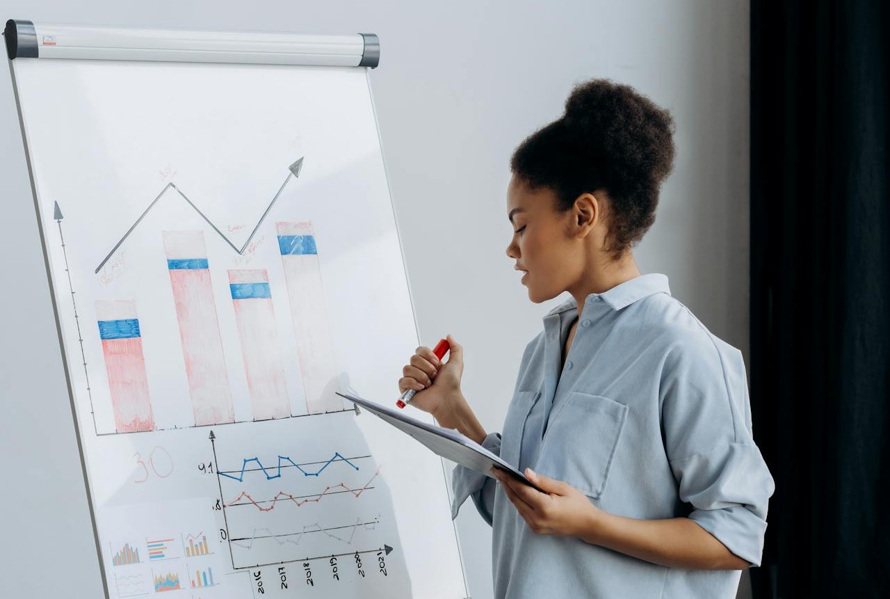 immagine di una donna davanti ad grafico di crescita del fatturato